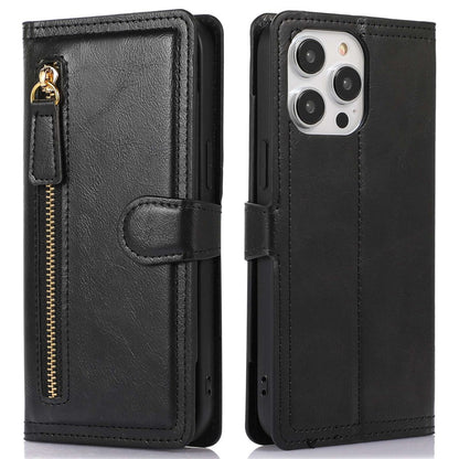 For iPhone 14 Pro Max Drop-proof Zipper Pocket Phone Flip Wallet Case with Magnetic Buckle Protective PU Leather Phone Cover Stand