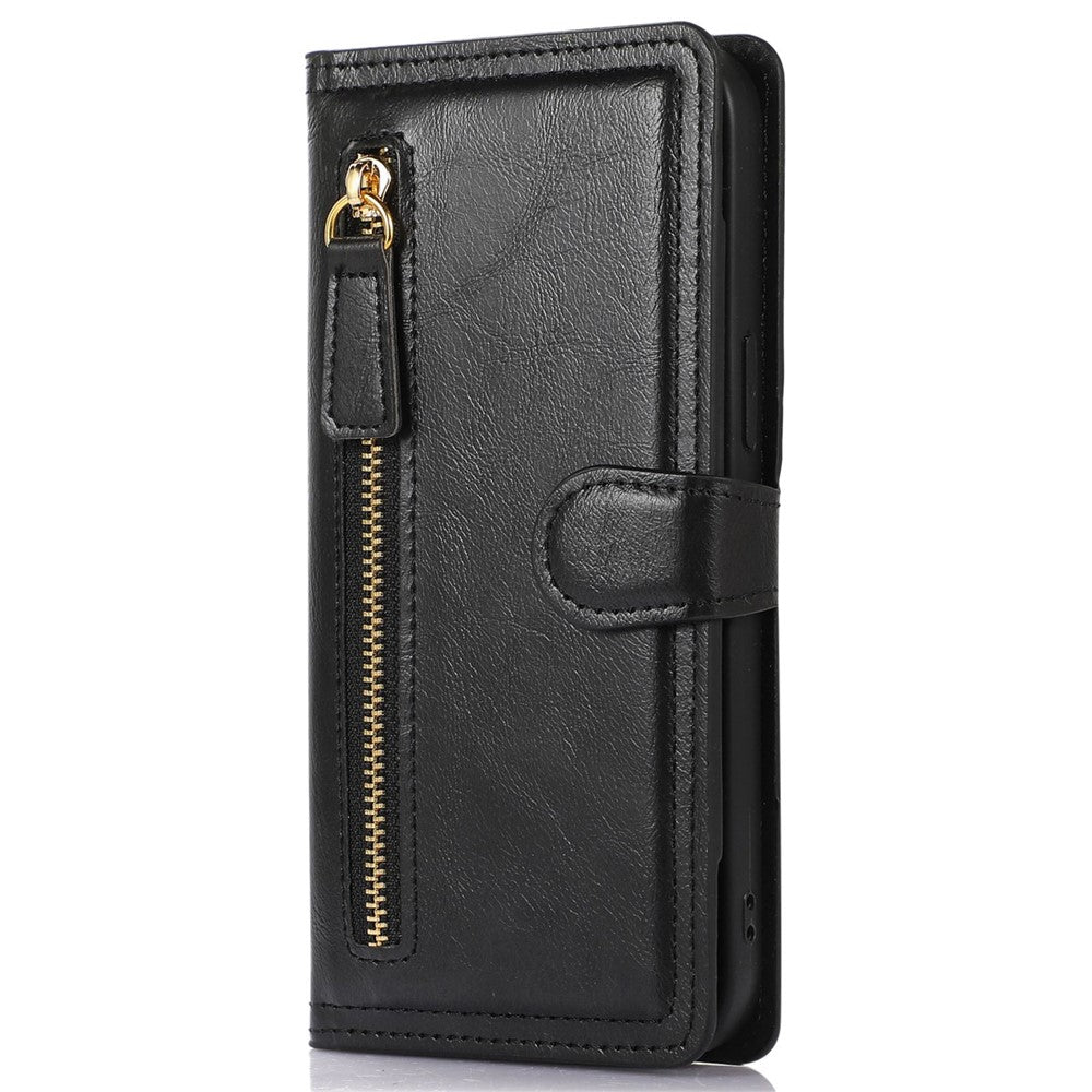 For iPhone 14 Pro Max Drop-proof Zipper Pocket Phone Flip Wallet Case with Magnetic Buckle Protective PU Leather Phone Cover Stand
