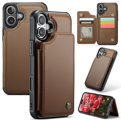 For iPhone 16 Phone Case CASEME C22 Leather Back Cover with RFID Blocking Card Slots