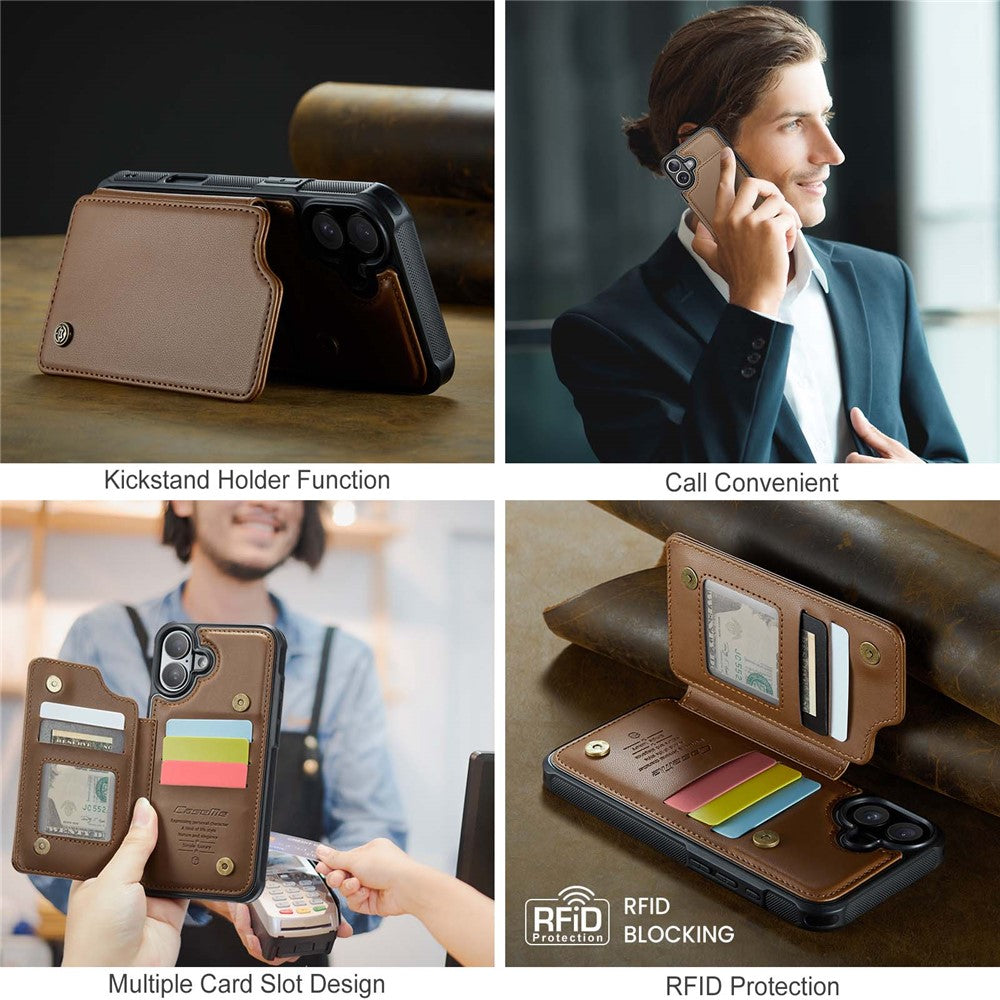 For iPhone 16 Phone Case CASEME C22 Leather Back Cover with RFID Blocking Card Slots