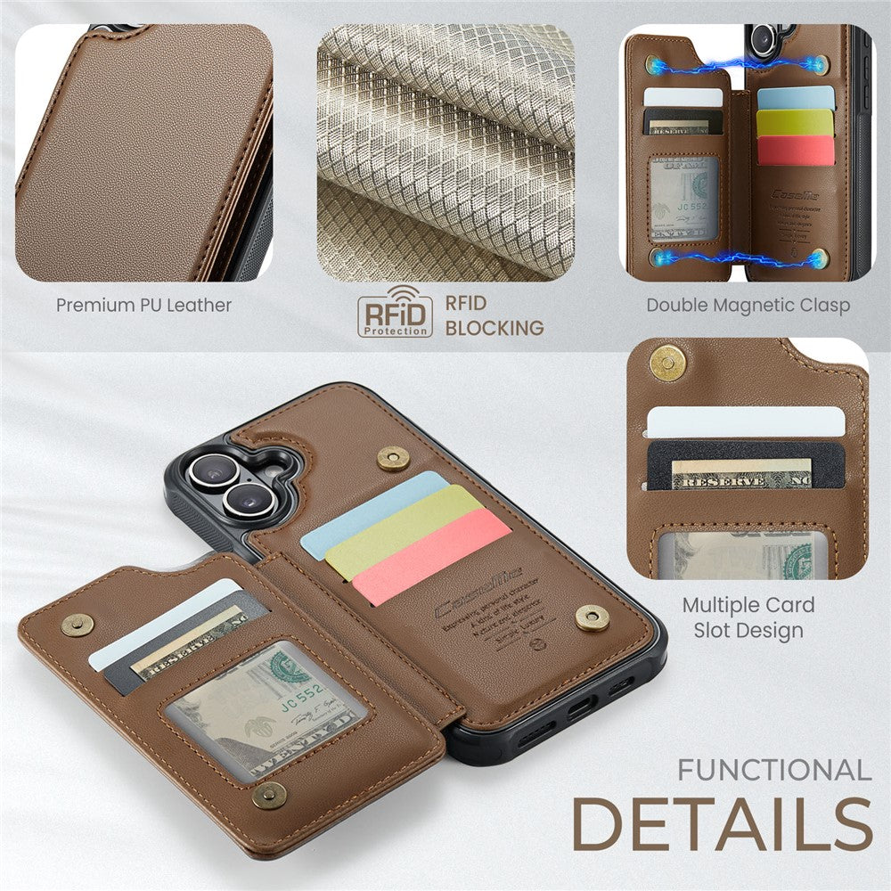 For iPhone 16 Phone Case CASEME C22 Leather Back Cover with RFID Blocking Card Slots