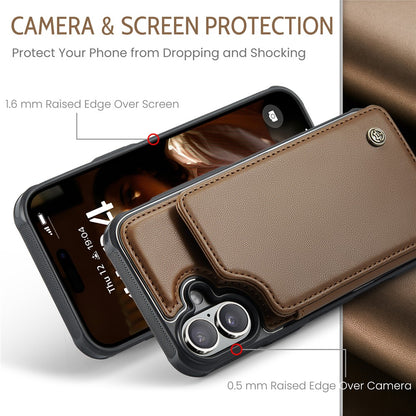 For iPhone 16 Phone Case CASEME C22 Leather Back Cover with RFID Blocking Card Slots