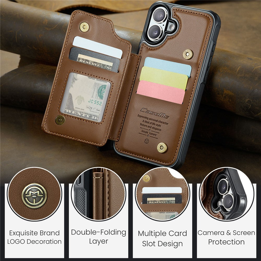 For iPhone 16 Phone Case CASEME C22 Leather Back Cover with RFID Blocking Card Slots