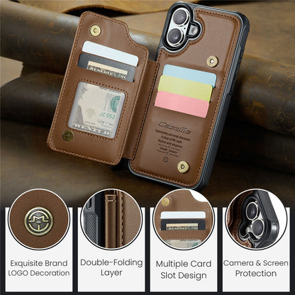 For iPhone 16 Phone Case CASEME C22 Leather Back Cover with RFID Blocking Card Slots