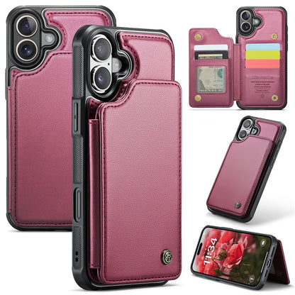 For iPhone 16 Phone Case CASEME C22 Leather Back Cover with RFID Blocking Card Slots