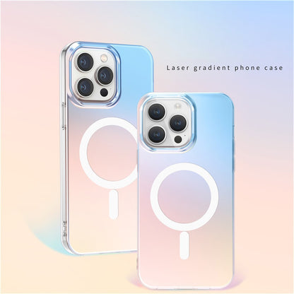 For iPhone 14 Pro Case Compatible with MagSafe Laser Gradient Effect TPU+PC Phone Cover