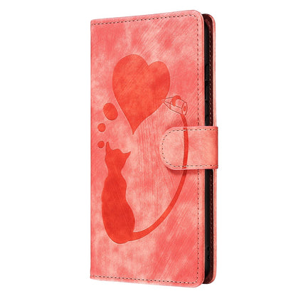 For iPhone 16 Pro Case Heart Cat Folding Stand PU Leather Phone Cover