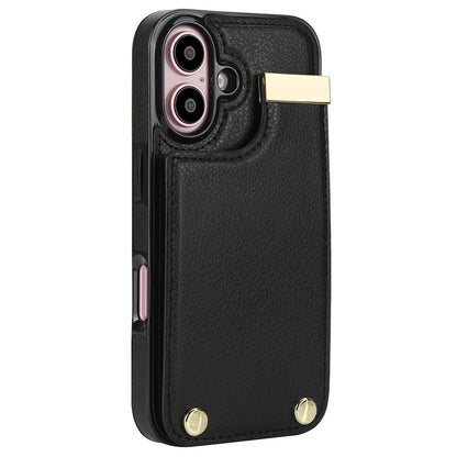 For iPhone 16 Case TPU+PU Leather Hardware Decor Phone Cover with Card Holder