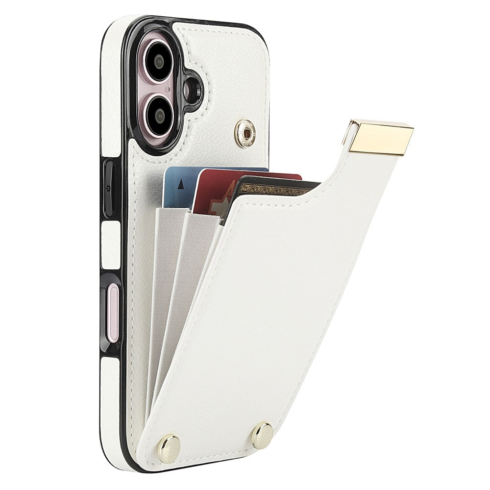For iPhone 16 Case TPU+PU Leather Hardware Decor Phone Cover with Card Holder