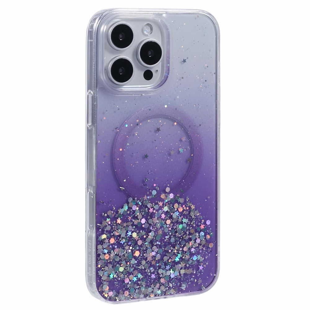 For iPhone 16 Pro Max Case Compatible with MagSafe Sparkle Epoxy TPU+Acrylic Phone Cover