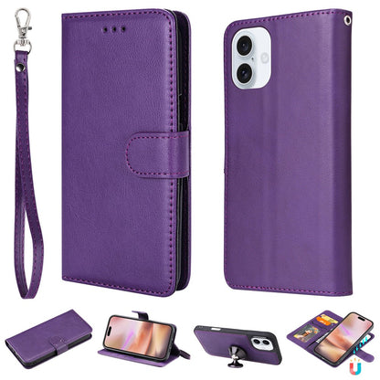 For iPhone 16 Case 2 in 1 Detachable Magnetic Leather Wallet Mobile Cover with Strap