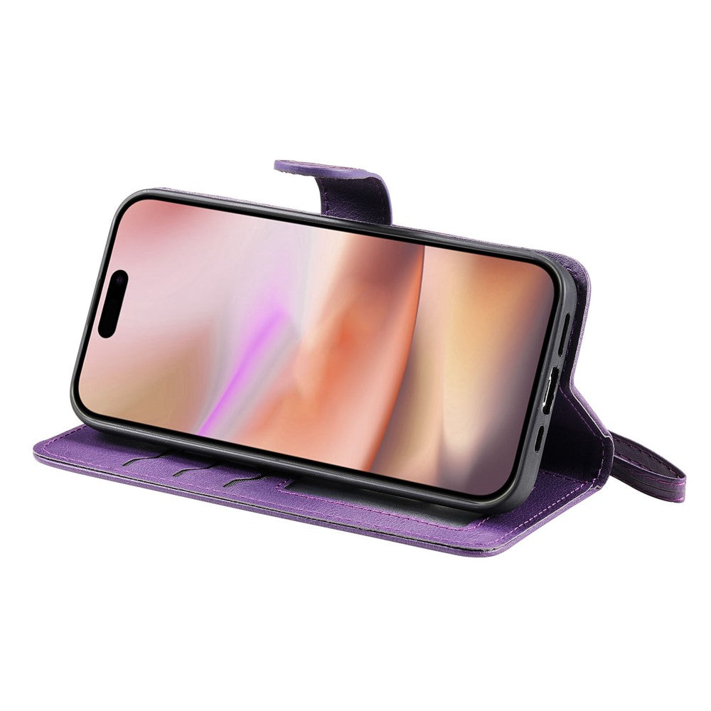 For iPhone 16 Case 2 in 1 Detachable Magnetic Leather Wallet Mobile Cover with Strap