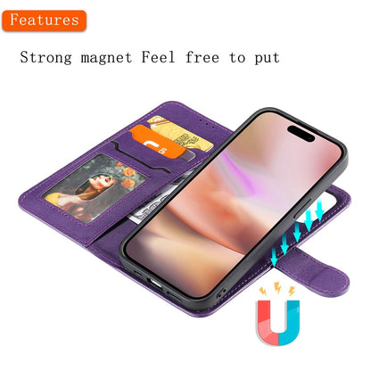 For iPhone 16 Case 2 in 1 Detachable Magnetic Leather Wallet Mobile Cover with Strap