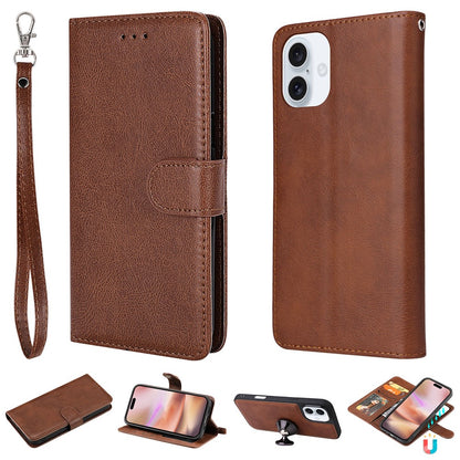 For iPhone 16 Case 2 in 1 Detachable Magnetic Leather Wallet Mobile Cover with Strap
