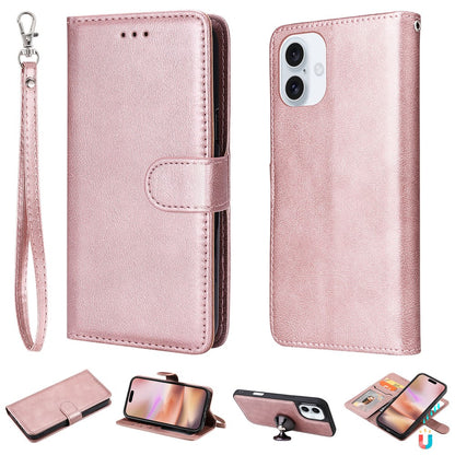 For iPhone 16 Case 2 in 1 Detachable Magnetic Leather Wallet Mobile Cover with Strap