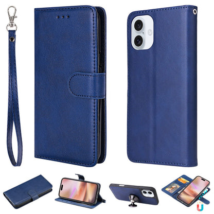 For iPhone 16 Case 2 in 1 Detachable Magnetic Leather Wallet Mobile Cover with Strap