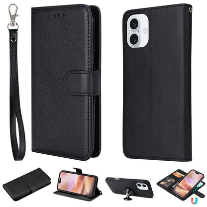 For iPhone 16 Case 2 in 1 Detachable Magnetic Leather Wallet Mobile Cover with Strap