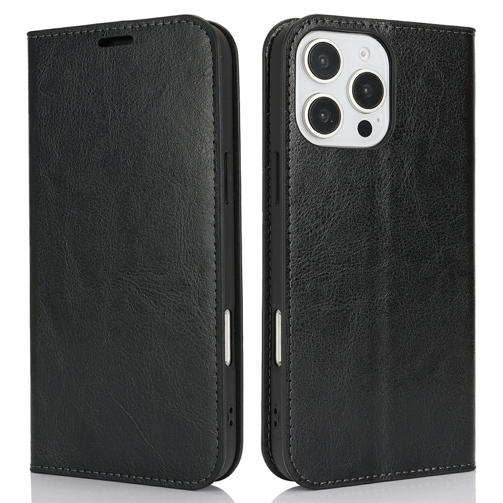 For iPhone 16 Pro Case Crazy Horse Texture Split Leather Wallet Phone Cover