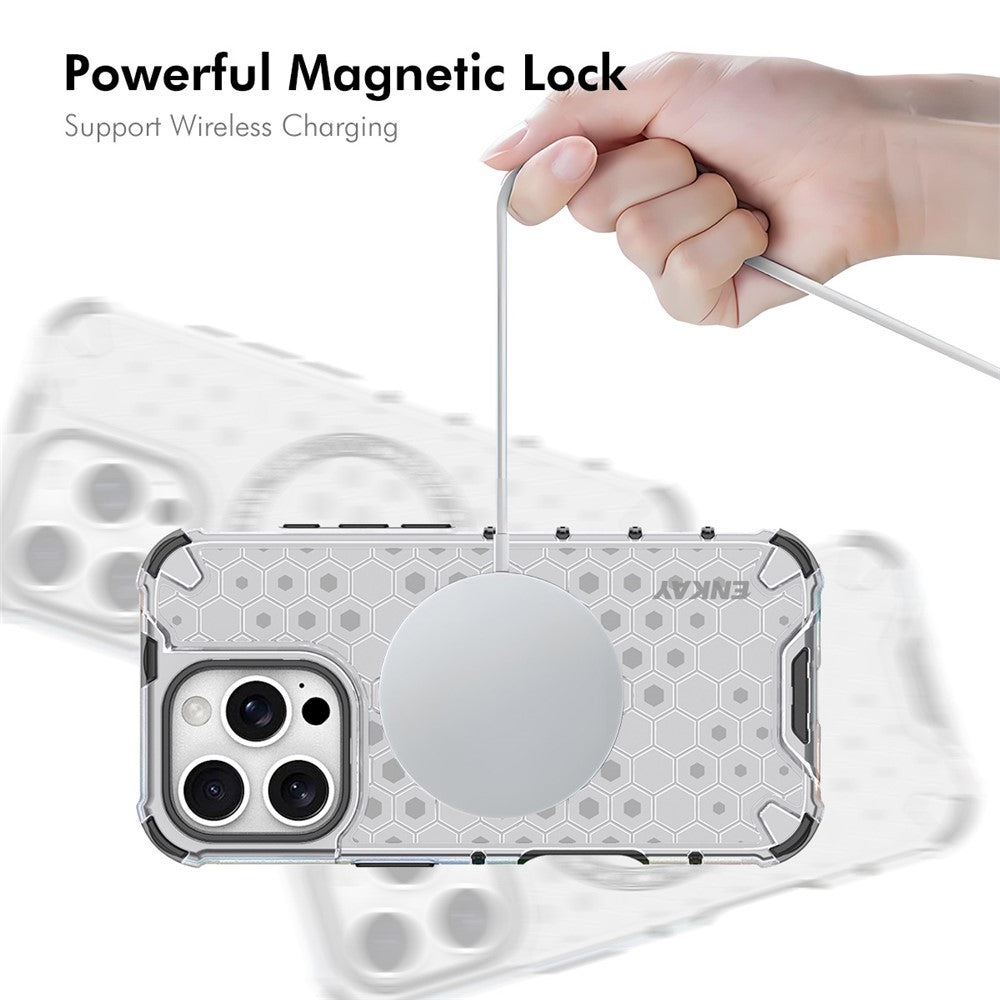 ENKAY HAT PRINCE For iPhone 14 Pro  Magnetic Case Honeycomb Design TPU+PC Phone Cover + Large Arc Edge Screen Protector
