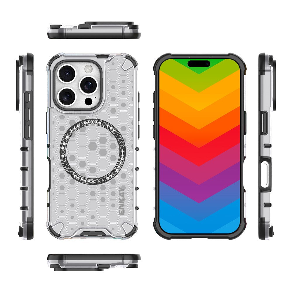 ENKAY HAT PRINCE For iPhone 14 Pro  Magnetic Case Honeycomb Design TPU+PC Phone Cover + Large Arc Edge Screen Protector