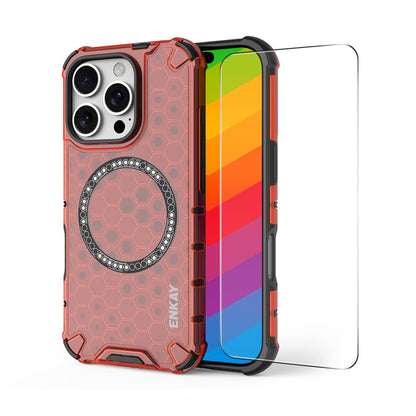ENKAY HAT PRINCE For iPhone 14 Pro  Magnetic Case Honeycomb Design TPU+PC Phone Cover + Large Arc Edge Screen Protector