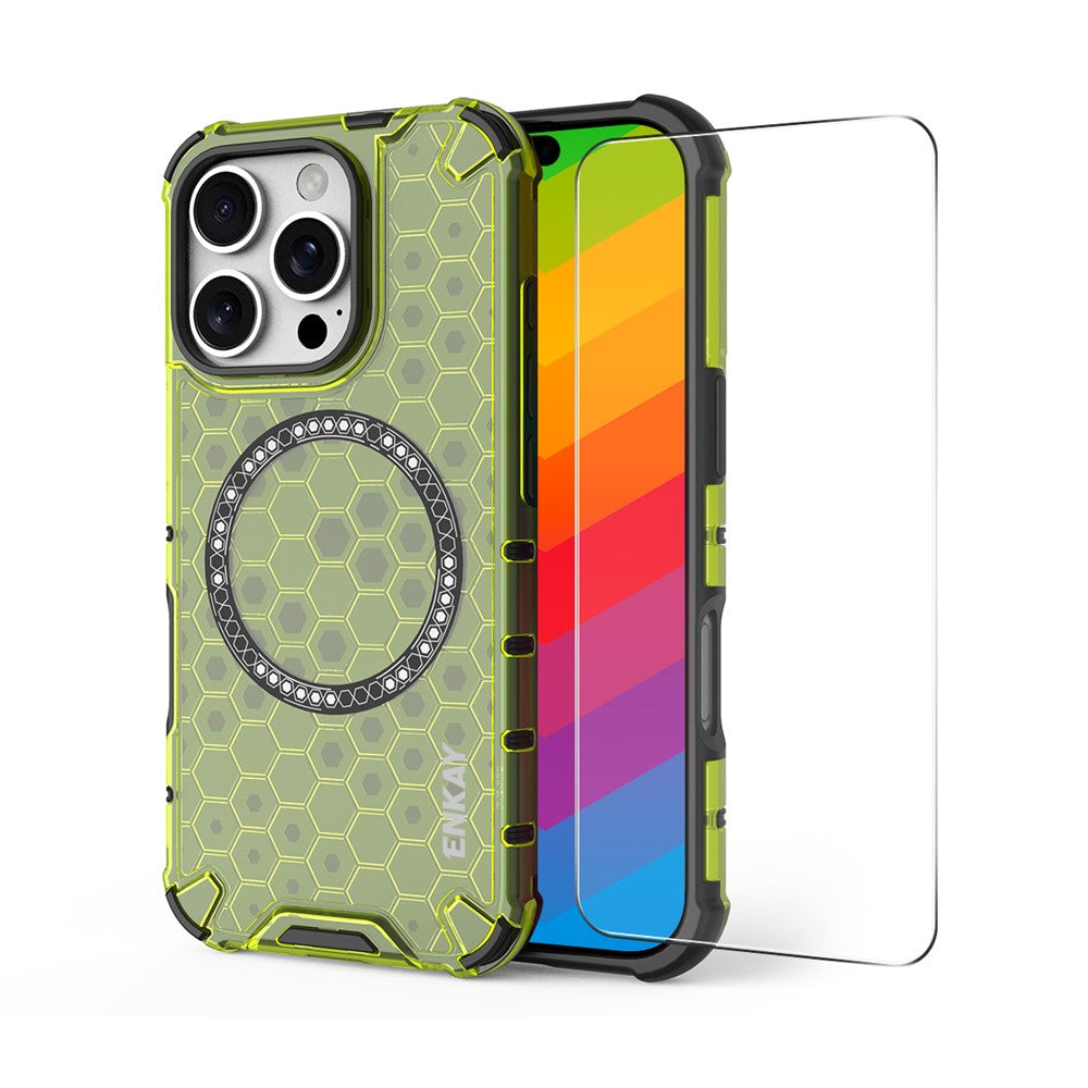 ENKAY HAT PRINCE For iPhone 14 Pro  Magnetic Case Honeycomb Design TPU+PC Phone Cover + Large Arc Edge Screen Protector