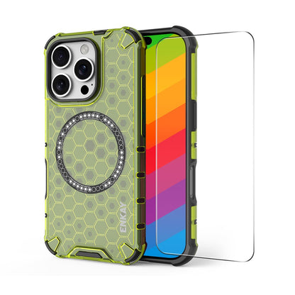 ENKAY HAT PRINCE For iPhone 14 Pro  Magnetic Case Honeycomb Design TPU+PC Phone Cover + Large Arc Edge Screen Protector