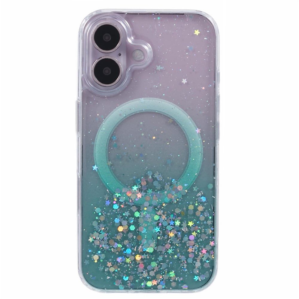 For iPhone 16 Case Compatible with MagSafe Sparkle Epoxy TPU+Acrylic Phone Cover