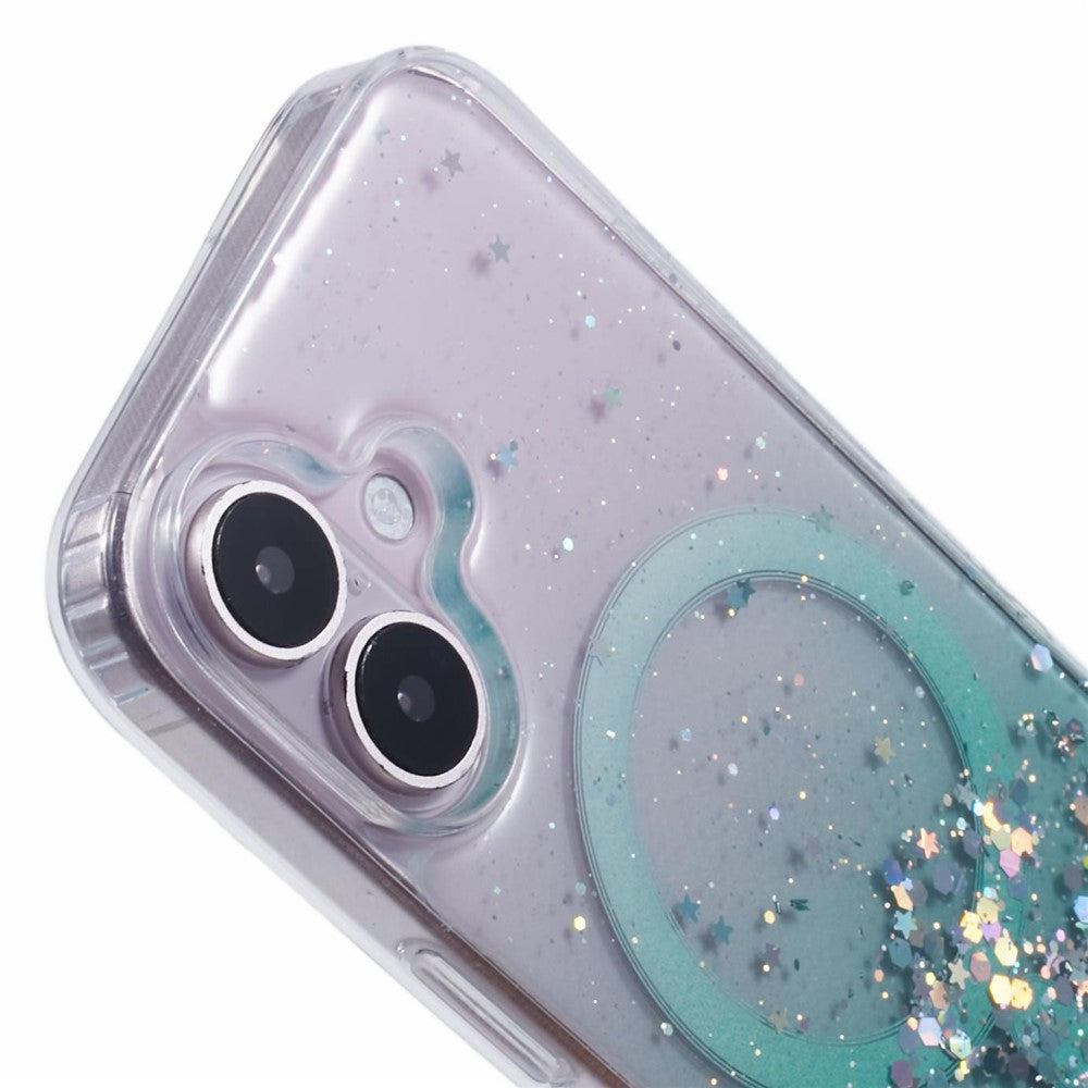 For iPhone 16 Case Compatible with MagSafe Sparkle Epoxy TPU+Acrylic Phone Cover