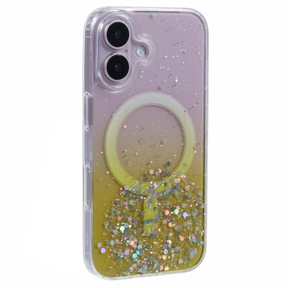 For iPhone 16 Case Compatible with MagSafe Sparkle Epoxy TPU+Acrylic Phone Cover