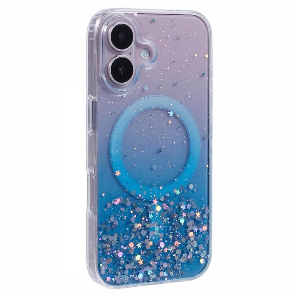 For iPhone 16 Case Compatible with MagSafe Sparkle Epoxy TPU+Acrylic Phone Cover