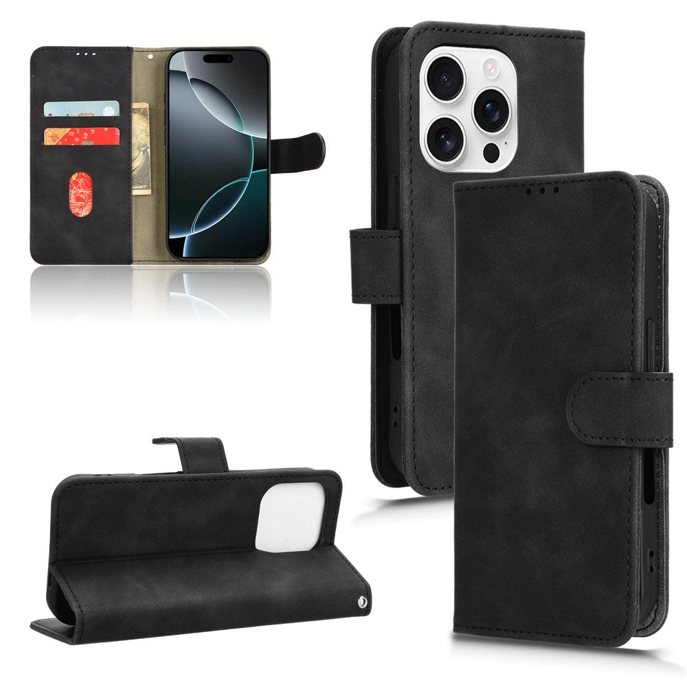 For iPhone 16 Pro Max Leather Case Skin-Feel Anti-Drop Wallet Flip Phone Cover