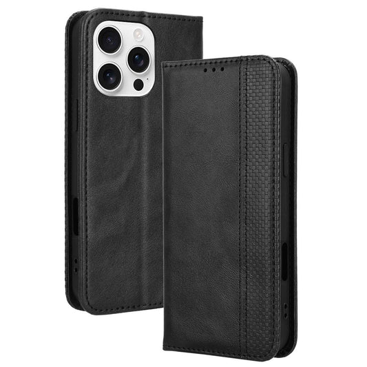 For iPhone 16 Pro Max Leather Case Wallet Stand Retro Texture Phone Cover