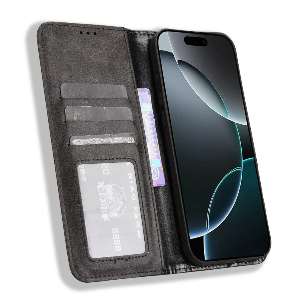 For iPhone 16 Pro Max Leather Case Wallet Stand Retro Texture Phone Cover