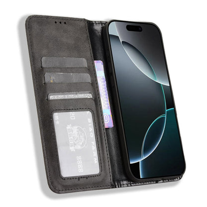 For iPhone 16 Pro Max Leather Case Wallet Stand Retro Texture Phone Cover