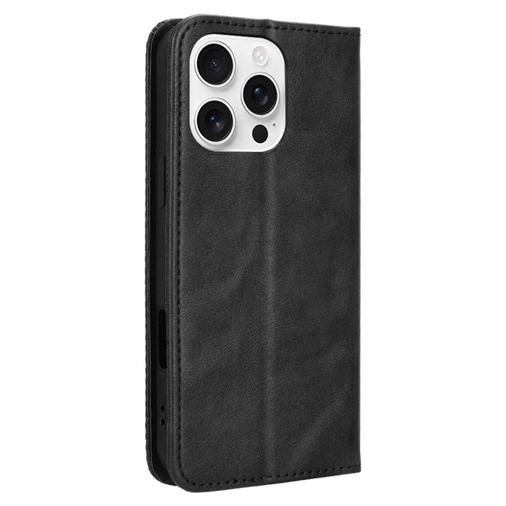 For iPhone 16 Pro Max Leather Case Wallet Stand Retro Texture Phone Cover