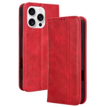 For iPhone 16 Pro Max Leather Case Wallet Stand Retro Texture Phone Cover