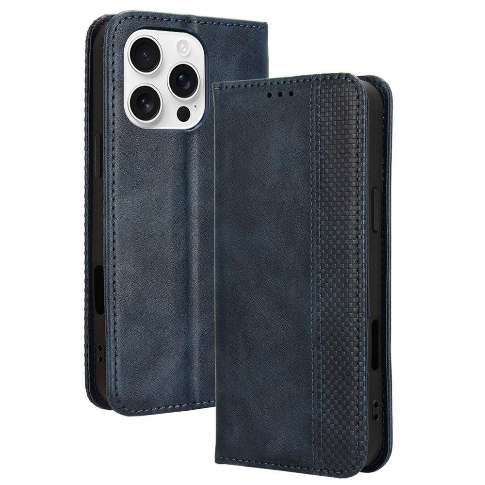 For iPhone 16 Pro Max Leather Case Wallet Stand Retro Texture Phone Cover
