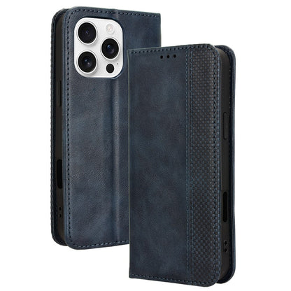 For iPhone 16 Pro Max Leather Case Wallet Stand Retro Texture Phone Cover