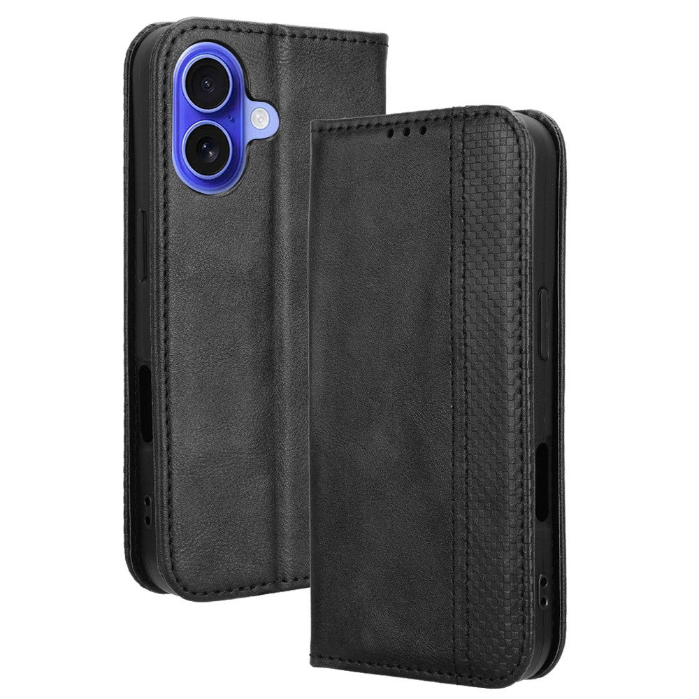 For iPhone 16 Leather Case Wallet Stand Retro Texture Phone Cover