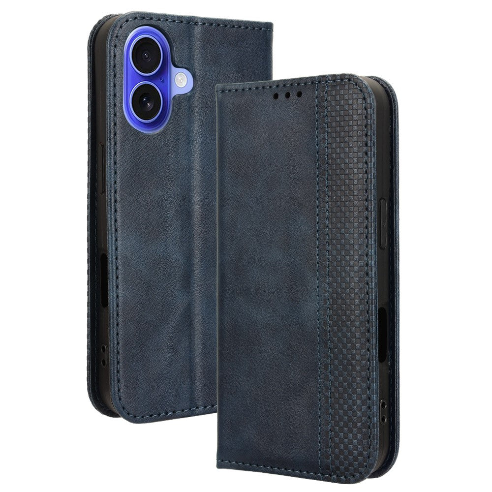 For iPhone 16 Leather Case Wallet Stand Retro Texture Phone Cover