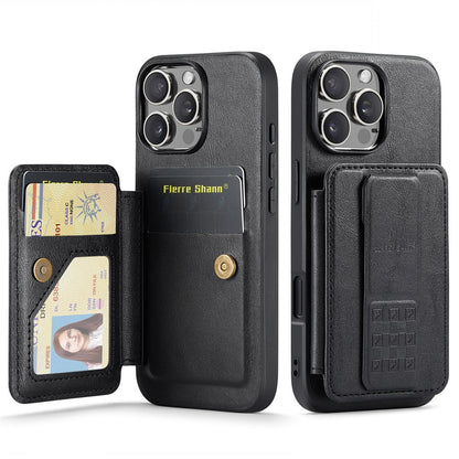 FIERRE SHANN 024 For iPhone 16 Pro Max Case Card Holder Kickstand Waxy Texture Leather+TPU Phone Cover