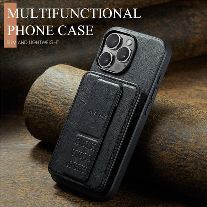 FIERRE SHANN 024 For iPhone 16 Pro Max Case Card Holder Kickstand Waxy Texture Leather+TPU Phone Cover
