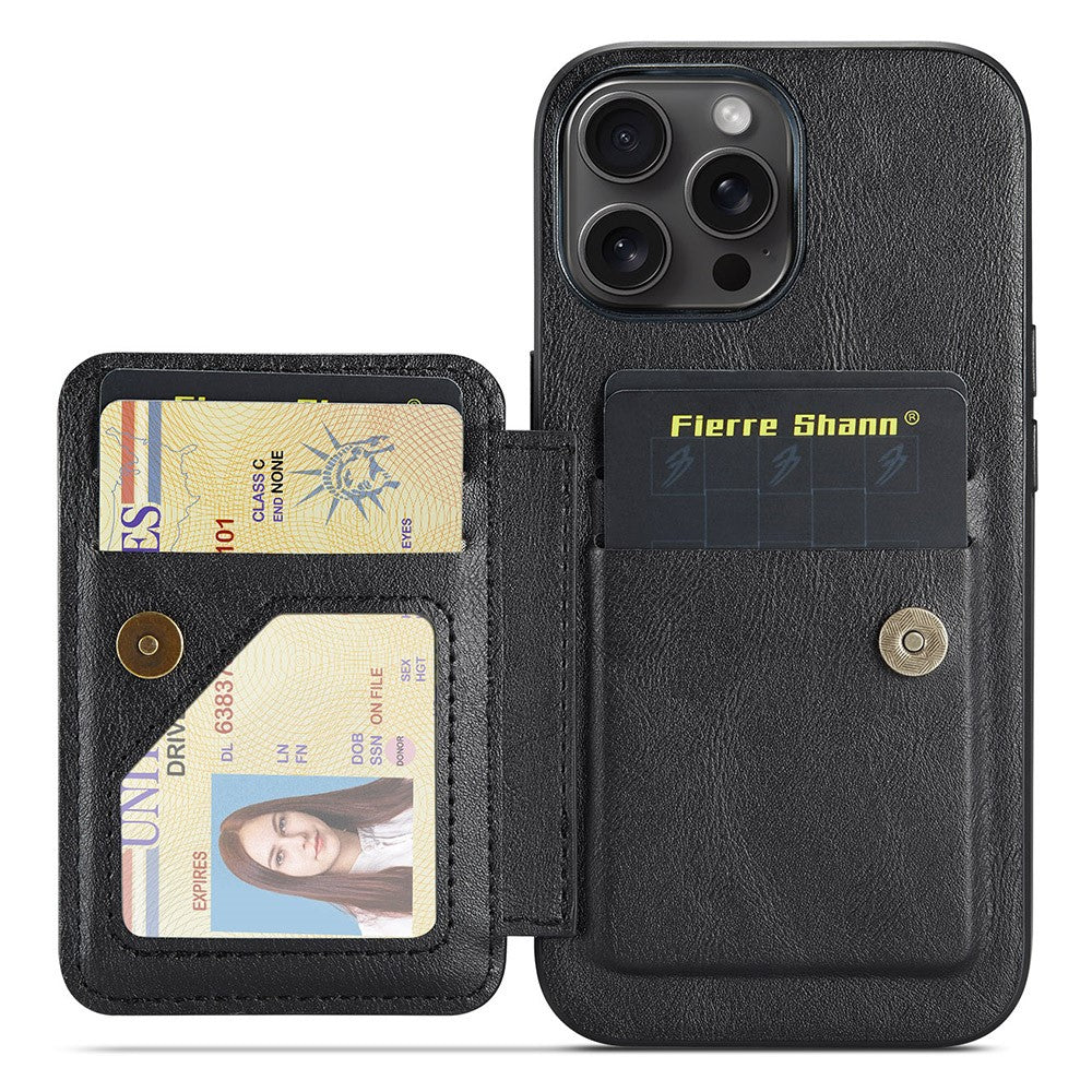 FIERRE SHANN 024 For iPhone 16 Pro Max Case Card Holder Kickstand Waxy Texture Leather+TPU Phone Cover