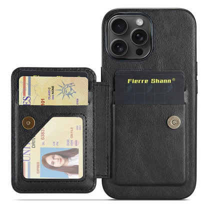 FIERRE SHANN 024 For iPhone 16 Pro Max Case Card Holder Kickstand Waxy Texture Leather+TPU Phone Cover