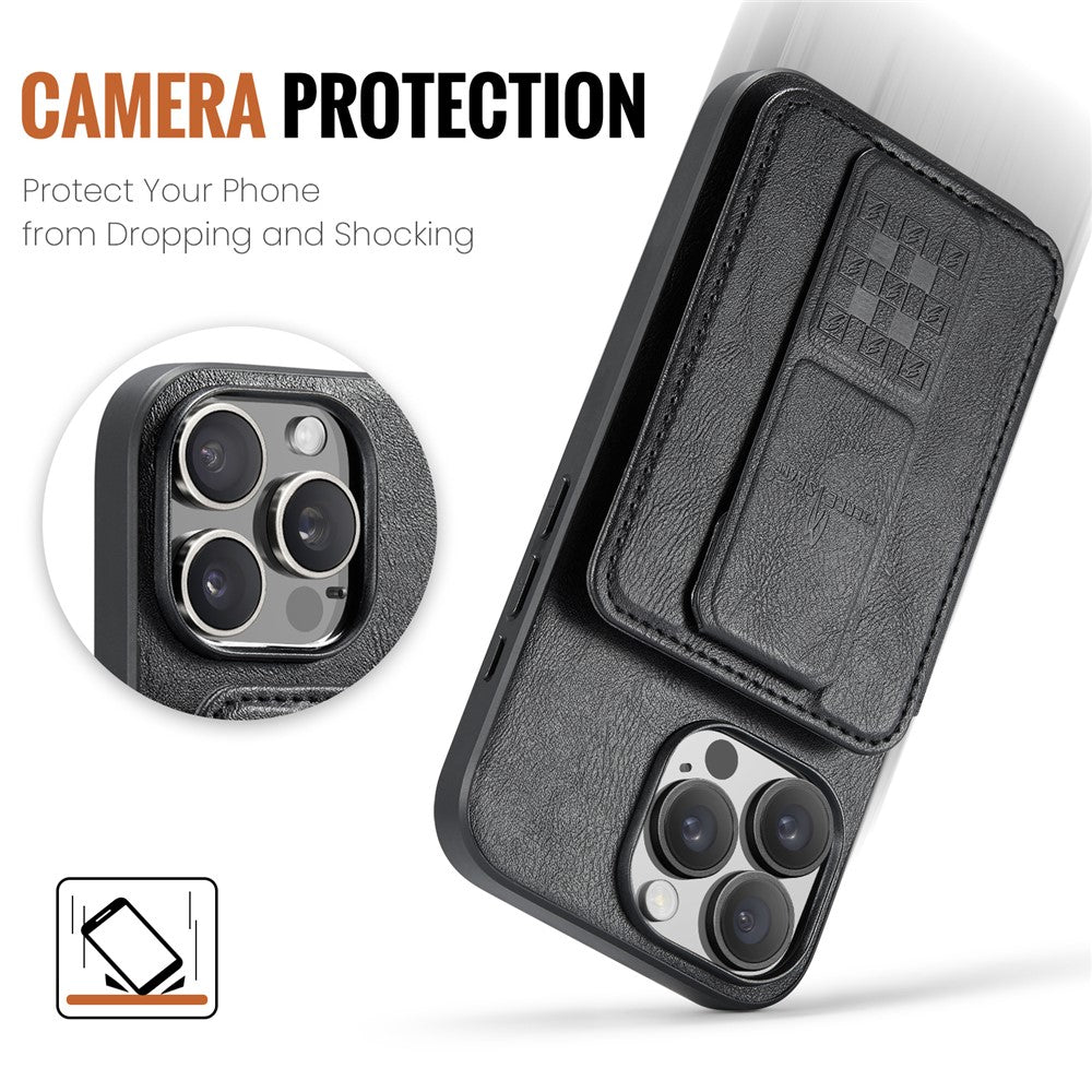 FIERRE SHANN 024 For iPhone 16 Pro Max Case Card Holder Kickstand Waxy Texture Leather+TPU Phone Cover