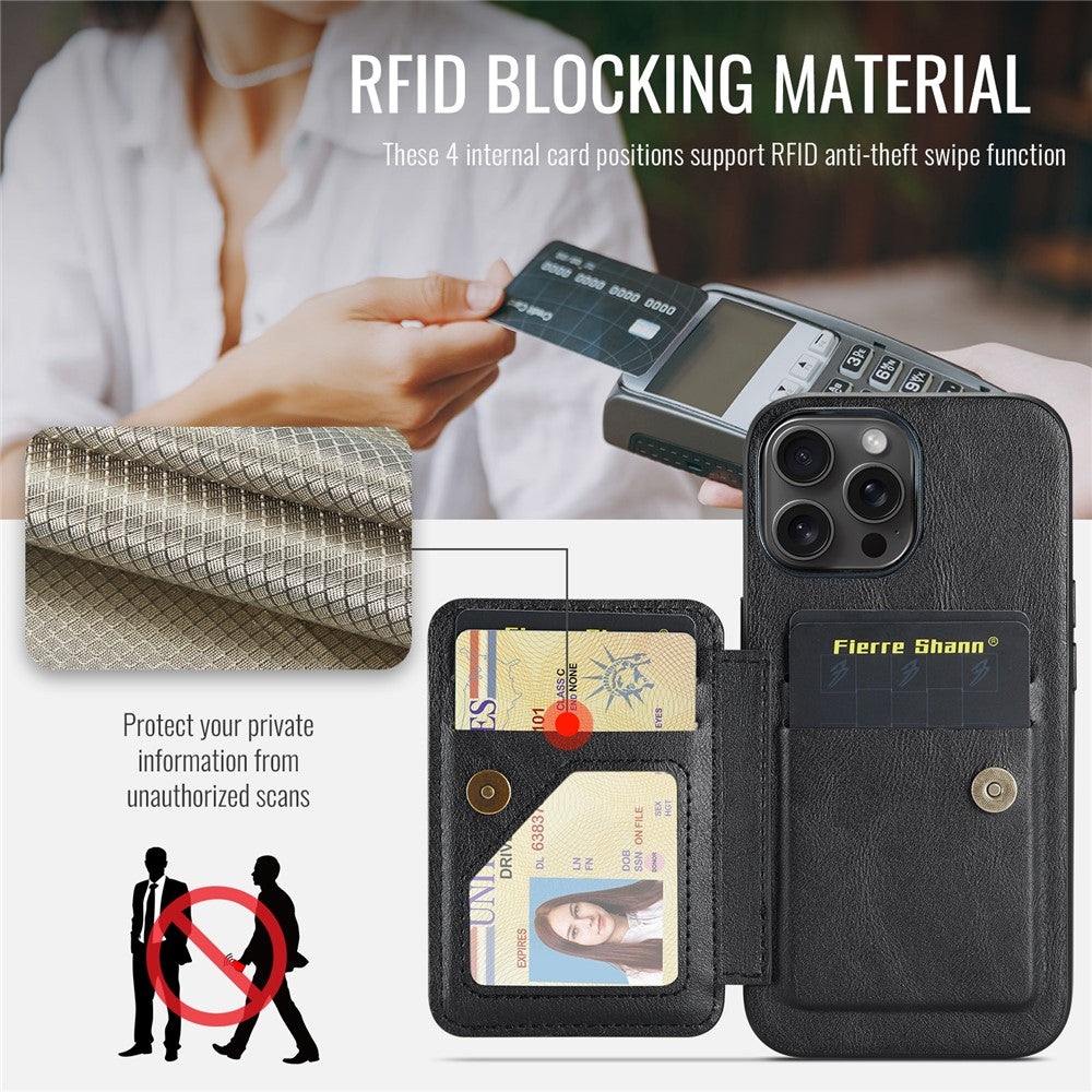 FIERRE SHANN 024 For iPhone 16 Pro Max Case Card Holder Kickstand Waxy Texture Leather+TPU Phone Cover