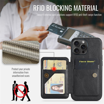 FIERRE SHANN 024 For iPhone 16 Pro Max Case Card Holder Kickstand Waxy Texture Leather+TPU Phone Cover