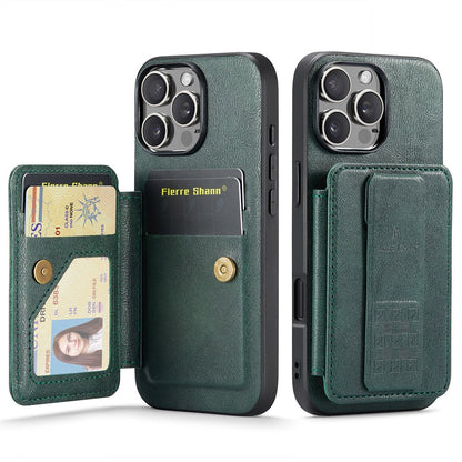 FIERRE SHANN 024 For iPhone 16 Pro Max Case Card Holder Kickstand Waxy Texture Leather+TPU Phone Cover