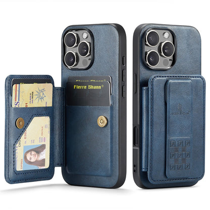 FIERRE SHANN 024 For iPhone 16 Pro Max Case Card Holder Kickstand Waxy Texture Leather+TPU Phone Cover